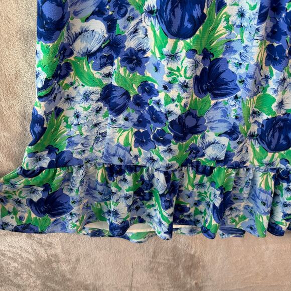 Talbots Dress Womens 18 Blue Green Floral Smocked Midi Cottagecore Ruffle Hem - Picture 4 of 7